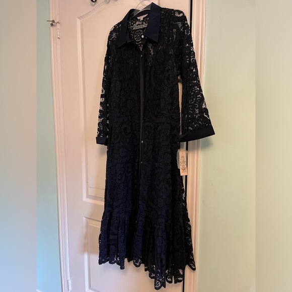 Beautiful lace navy dress. Long sleeve, button-down. - Picture 3 of 3